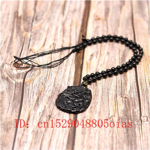Натуральный черный зеленый нефрит Китайский дракон кулон бусы ожерелье Шарм