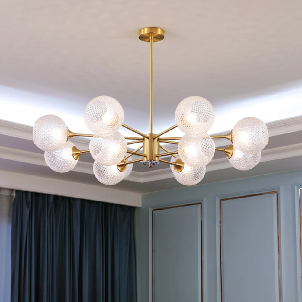 Современная роскошная стеклянная медная люстра освещение сферические шариковые