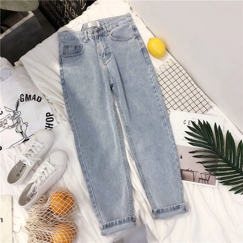 

Plus Size High Waist Boyfriend Jeans Women Fashion Blue Black Jeans Ladies Denim Harem Pants Casual Loose Trousers Vintage Jeans