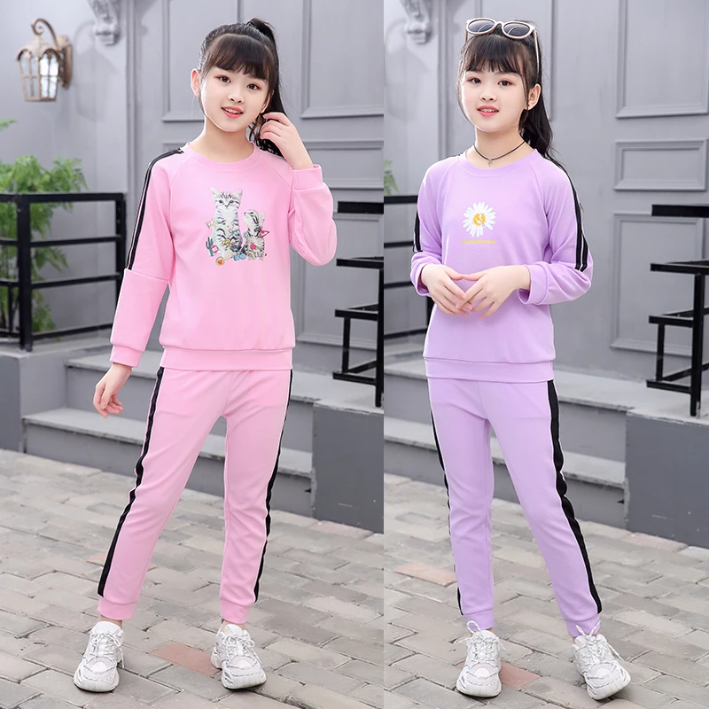 New Girls Clothes Sets 2021 Kids Long Sleeve Sports Shirts + Pants Suits Autumn Spring Children‘s Clothing Teen 6 8 9 10 12 Year
