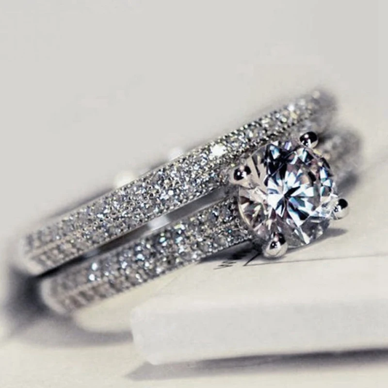

2021 Luxury Female Crystal Bridal Ring Set Fashion Silver Color Wedding Band Jewelry Promise Love Engagement Rings For Women