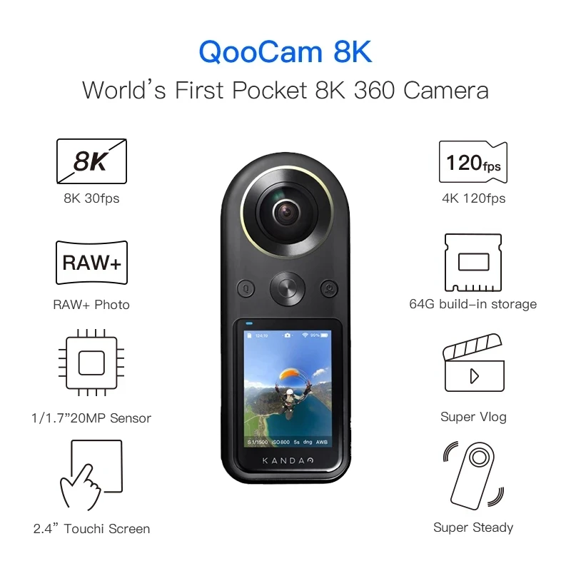 Экшн камера Kandao Qoocam 8K 360 VR с 2 4 дюймовым сенсорным экраном 4K прямая трансляция 30fps
