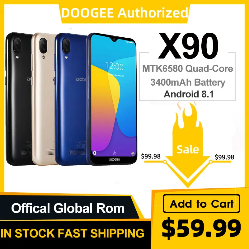 DOOGEE X90 смартфон с 5 дюймовым дисплеем четырёхъядерным процессором ОЗУ 1 ГБ ПЗУ 16 8