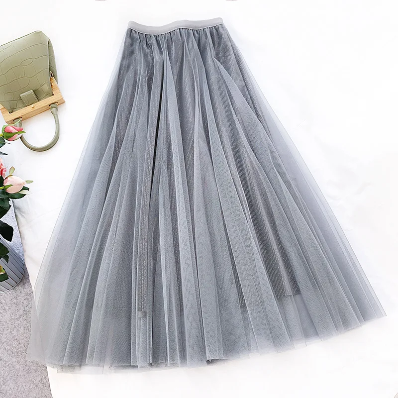 REALEFT New 2020 Spring Velvet Mesh A-Line Skirts Fashion Long Ladies High Waist Korean OL Style Ball Gown Female | Женская одежда