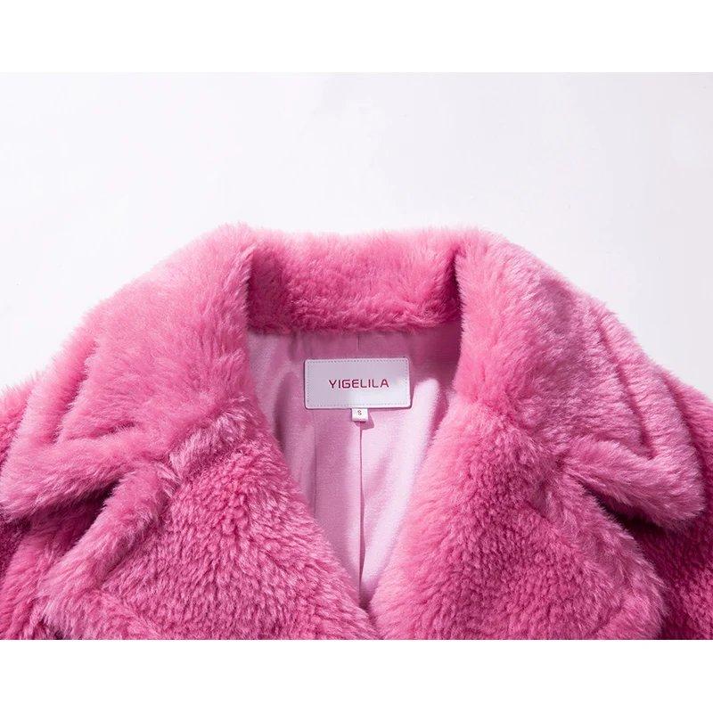 YIGELILA Winter High Quality Pink Coats Double Breasted Turndown Collar With Pokets Female Long Warm Fashion 9886 | Женская одежда