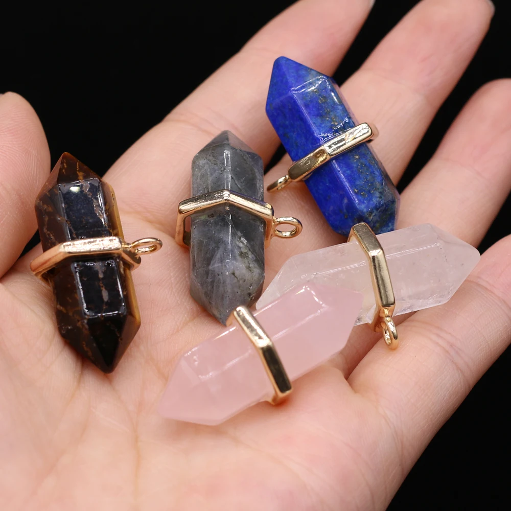 

1pcs Natural Stones Agates Crystal Rose Quartzs Lapis Lazuli Flash Labradorite Pendant Jewelry Making Necklace Gift Size 17x35mm