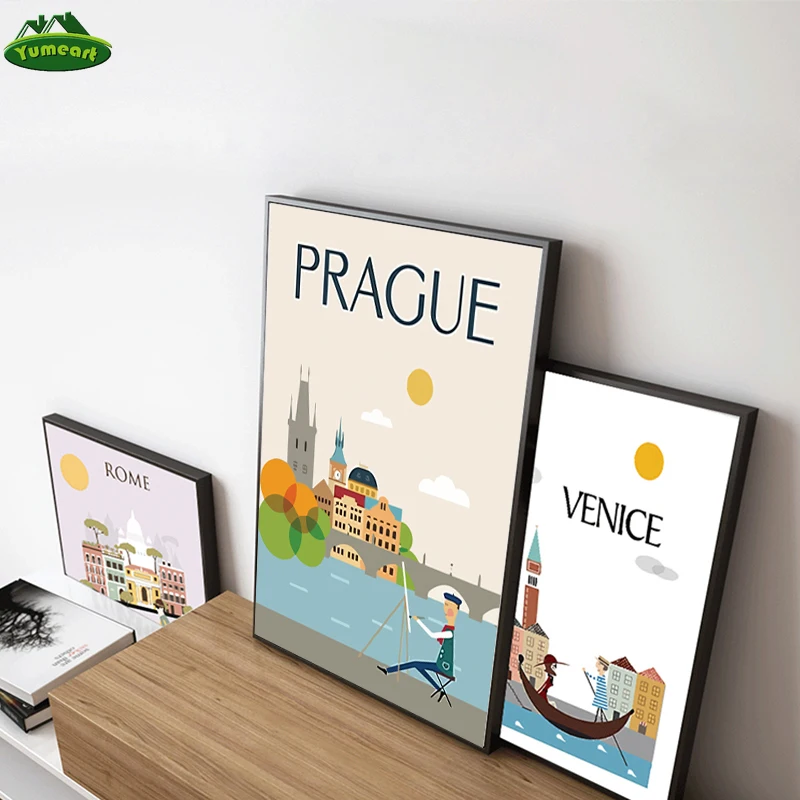 Модный утренний Лондона Нью-Йорк ВИНТАЖНЫЙ ПЛАКАТ пейзаж Искусство холст