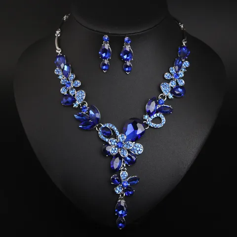 Роскошные большие синие бриллиантовые Свадебные Ювелирные наборы женское массивное золотое ожерелье и серьги для свадьбы