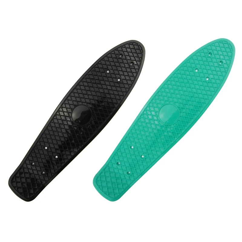 

2 Pcs 22.5X 6 Inch Skateboard Plastic Fish Banana Skating Board Decks Non-Slip Deck-Black & Light Green