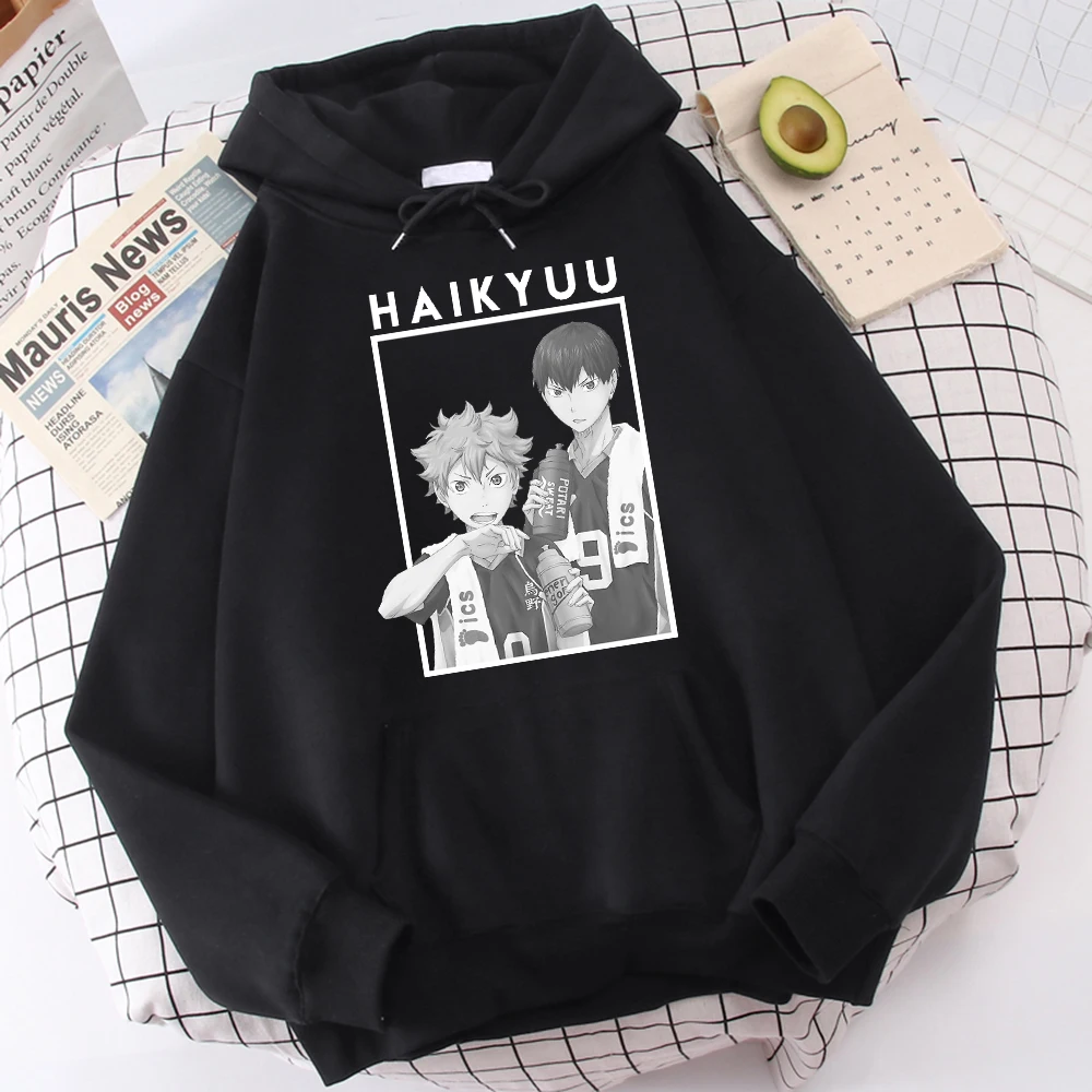 

hinata and Kageyama Haikyuu Anime Print Mens Clothes Autumn Fleece Hoodie Autumn Loose Hoodies Casual Winter Warm Men Clothes