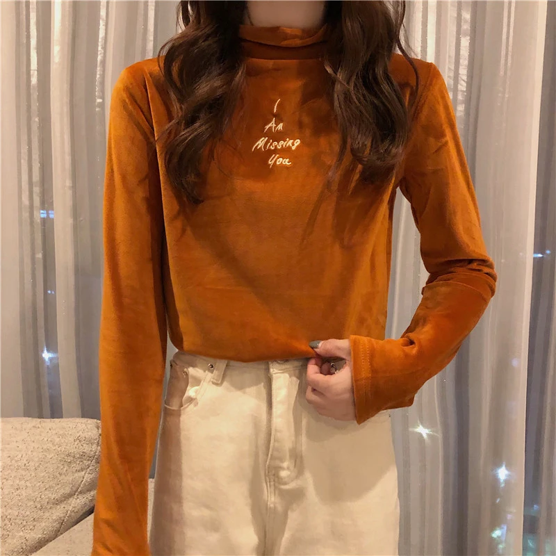 Женский вельветовый свитер теплый трикотажный топ с длинным рукавом высокой