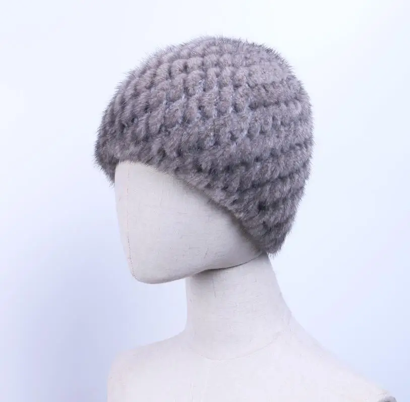 grey YC Fur шапки из натурального меха норки женские вязаные шапки из натурального меха норки шапки для женщин эластичные шапки из натурального меха женские шапки - Цвет: grey