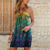 2022 sleeveless flowers printed dress women halter neck summer a line mini sexy casual party sexy dresses beach sea party dress
