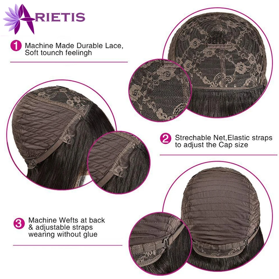 

AR Straight Hair Bang Wigs Brazilian Human Hair Wigs with Bangs for Women Glueless Full Machine Made Wig Pre Plucked Wig