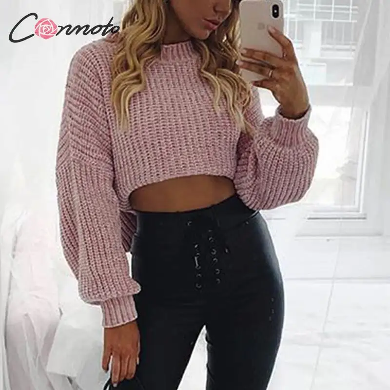 Conmoto Chenille Pink Sexy Autumn Winter 2019 Knit Sweater Women Casual Female Knitted Ladies Crop | Женская одежда