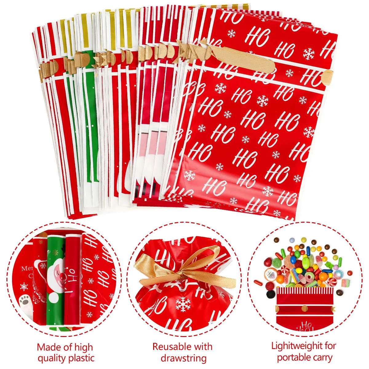 

50 шт., рождественские сумки на шнурке, в ассортименте