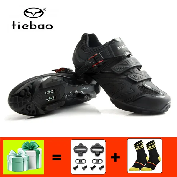 1413 black with gift TIEBAO, обувь для велоспорта, Черная Мужская обувь для горного велосипеда, нескользящая, самоблокирующаяся, дышащая, mtb обувь, Sapatos, кроссовки Ciclismo - Цвет: 1413 black with gift