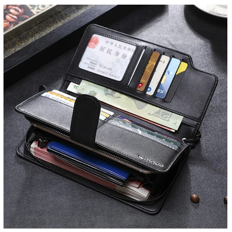 Wmnuo бренд длинный кошелек Для мужчин мягкая черная ручная сумка для молнии Бизнес
