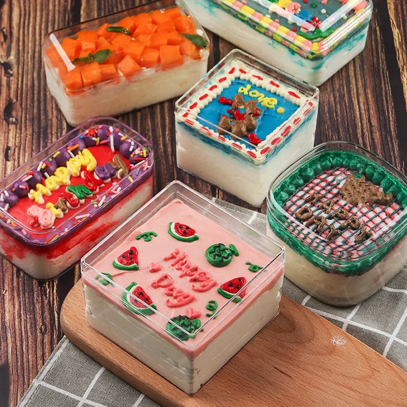

10pcs Fruit Melaleuca Mousse Cake Box Transparent Plastic Tiramisu Soy Milk Dessert Pastry Small Packaging Boxes with Lid