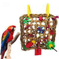 bird climbing net parrot toys woven seagrass biting hanging hemp rope swing play ladder chew foraging colorful funny parrot toys