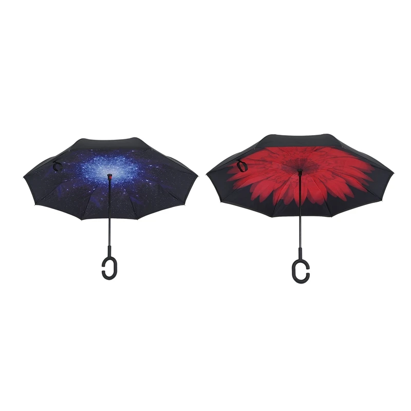 2 шт. складной зонт для заднего хода двухслойные перевернутые ветрозащитные