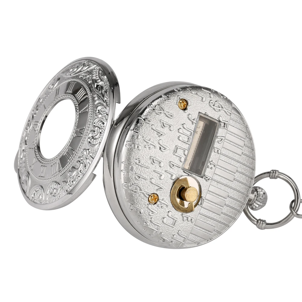 

Music Quartz Pocket Watch Silver Hand Crank Fashion Swan Lake Musical Movement Fob Chain New Year Gift for Men Women