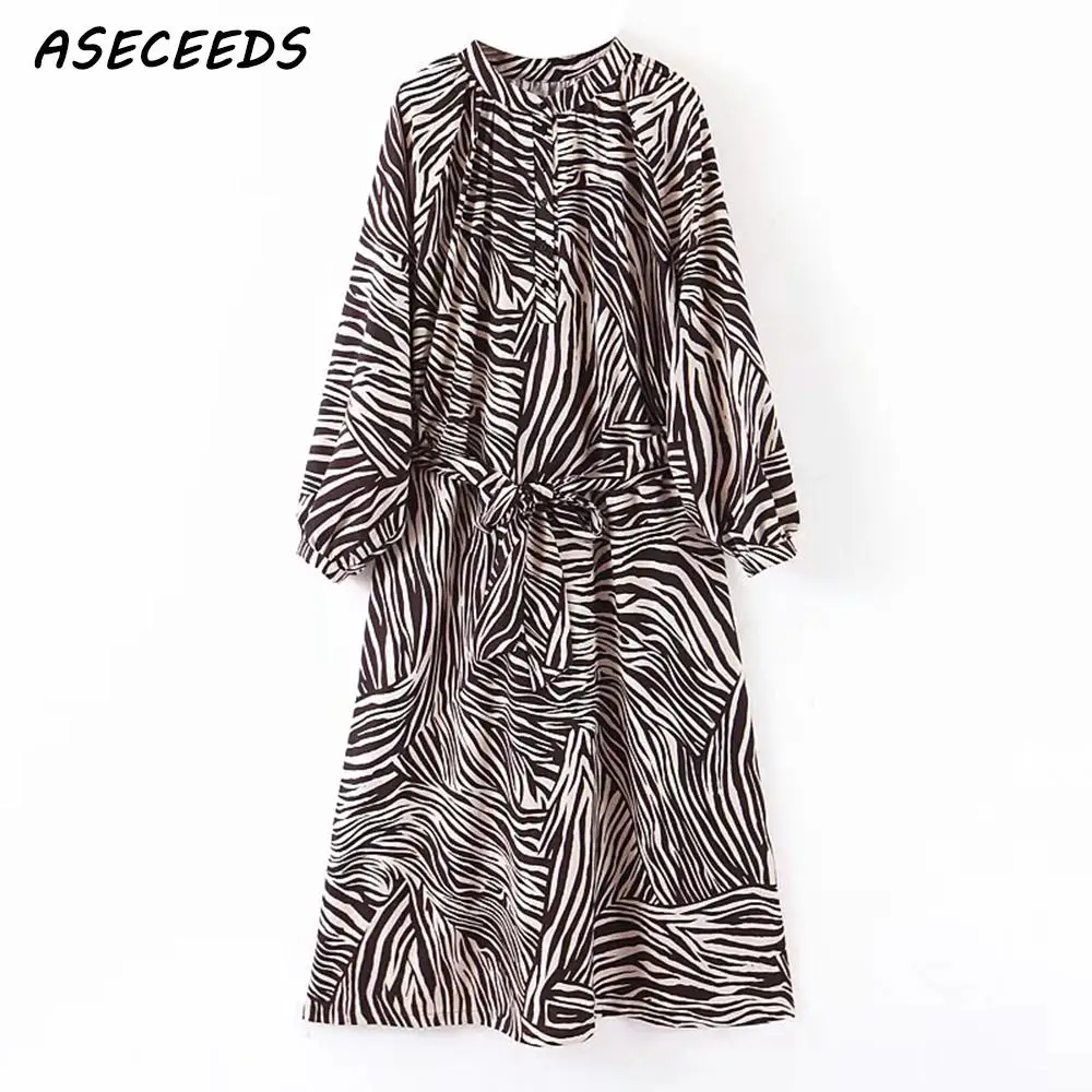 Осень 2019 винтажное платье с принтом зебры женское осеннее Корейская одежда