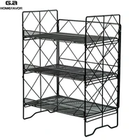 iron storage shelf 3 tier foldable organizer rack kitchen bathroom bedroom mesh storage basket stuff holders
