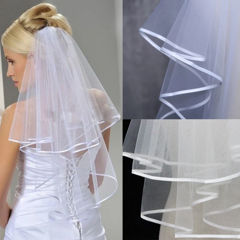 

Women Wedding Dress Veil Two Layersf Tulle Rbbon Edge Bridal Veils Accessories