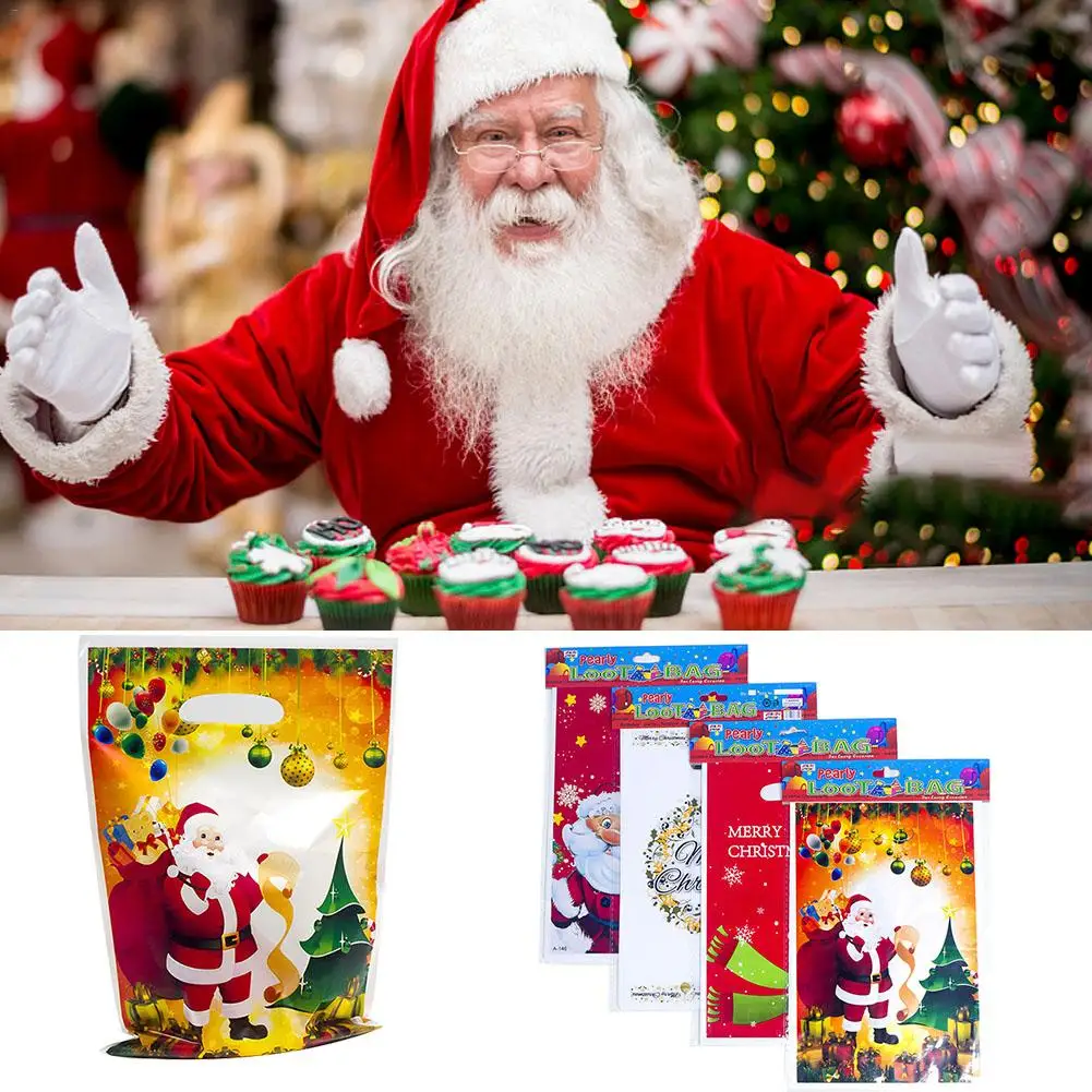 10 шт./компл. одноразовые рождественские сумки с ручками пластиковая конфетная