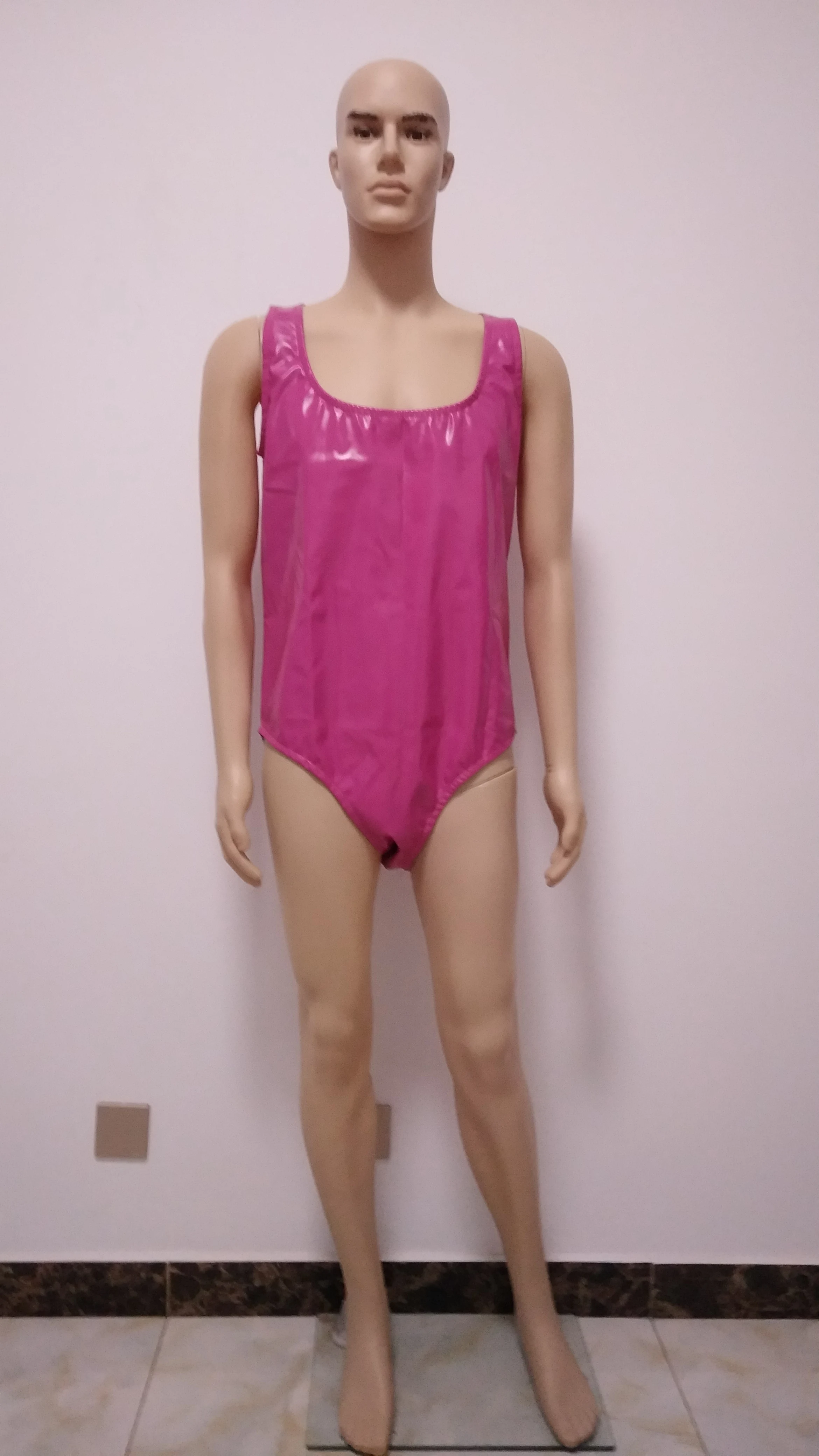 Латексные ПВХ латексный боди костюм топ с круглым вырезом мужская без рукавов