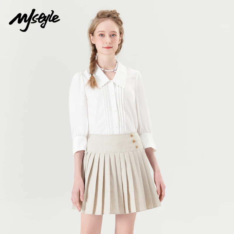 

Женская летняя белая блузка MJstyle, корейская модная рубашка с рукавом три четверти, офисные женские блузки, рубашка на пуговицах 621120008