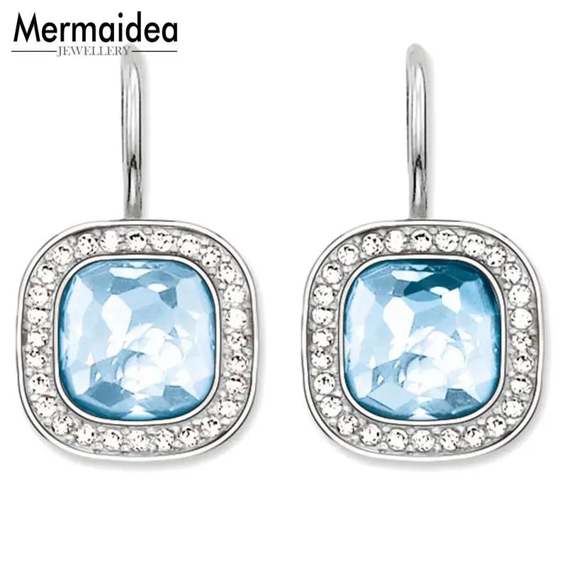 Синие квадратные серьги капли Cosmo из посеребренной кармы Сделай Сам хорошие