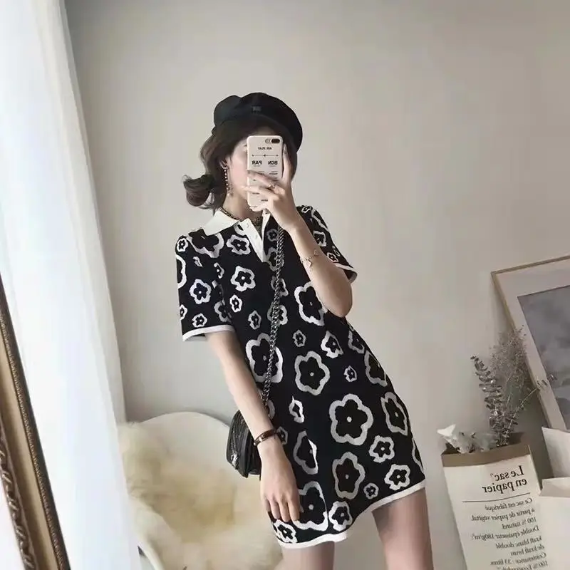 

Knitted ice silk dress summer new small fresh French long skirt loose slim