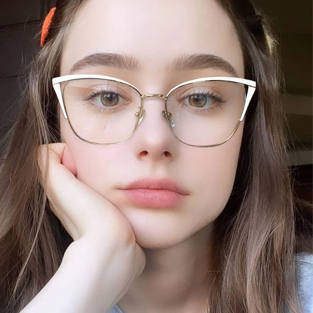 

80050 Anti-blue Light High Quality Metal Cat Eye Glasses Frame Spring Leg Men Women Optical Fashion Computer EyeGlasses