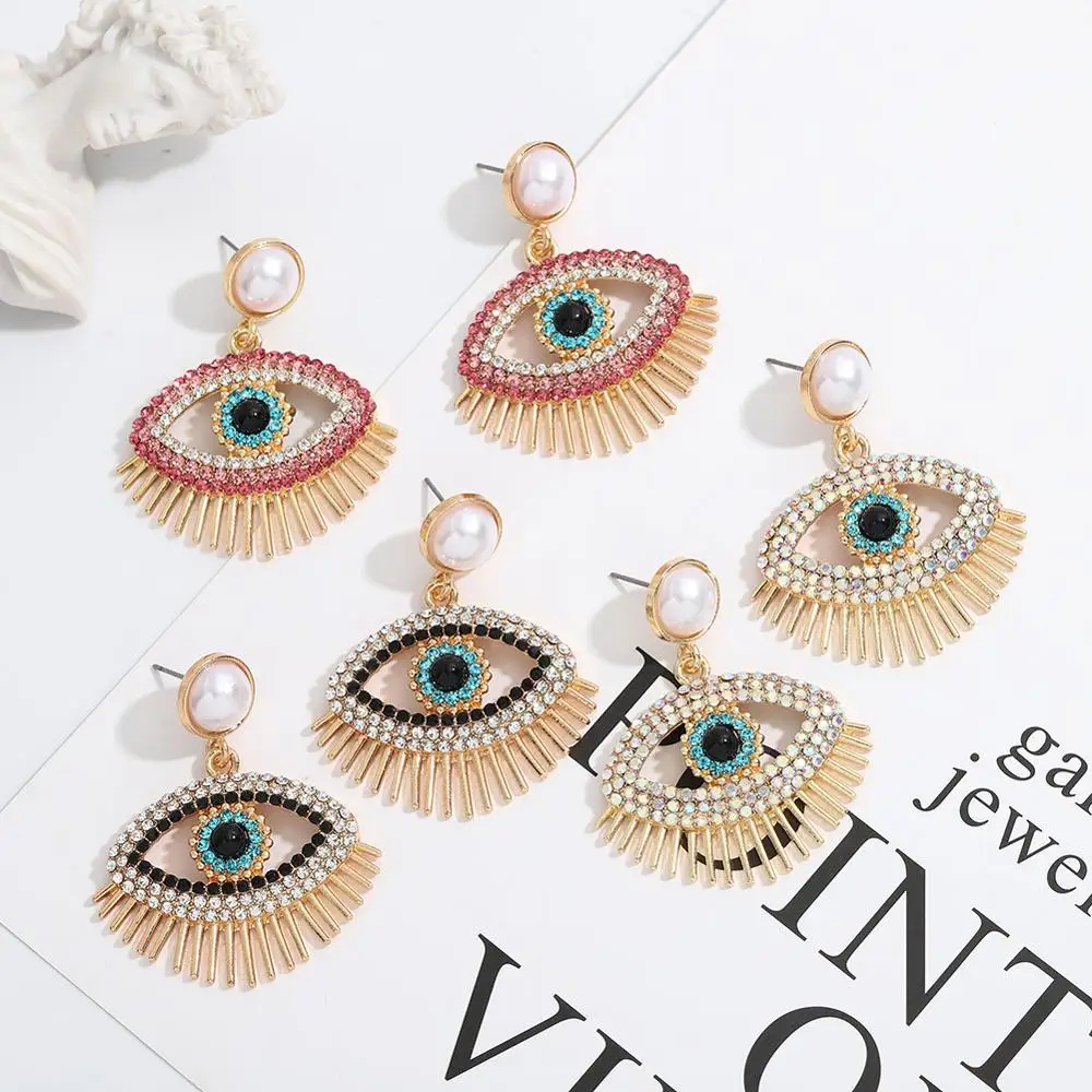 

Best Lady Vintage Dripping Blue Evil Eye Tears Pattern Heart Shape Short Tassel Drop Earrings For Women Female Bohemian Bijoux