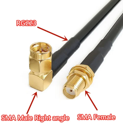 

New RG223 Cable Double Shield Low Loss SMA Female to SMA Male Right angle RF Coaxial 50-3 Cable Jumper 50 Ohm