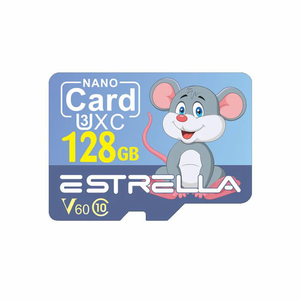 Смарт-карта памяти 128 ГБ C10 V60 U3 32 64 с адаптером для SD-карты в мультяшном стиле |