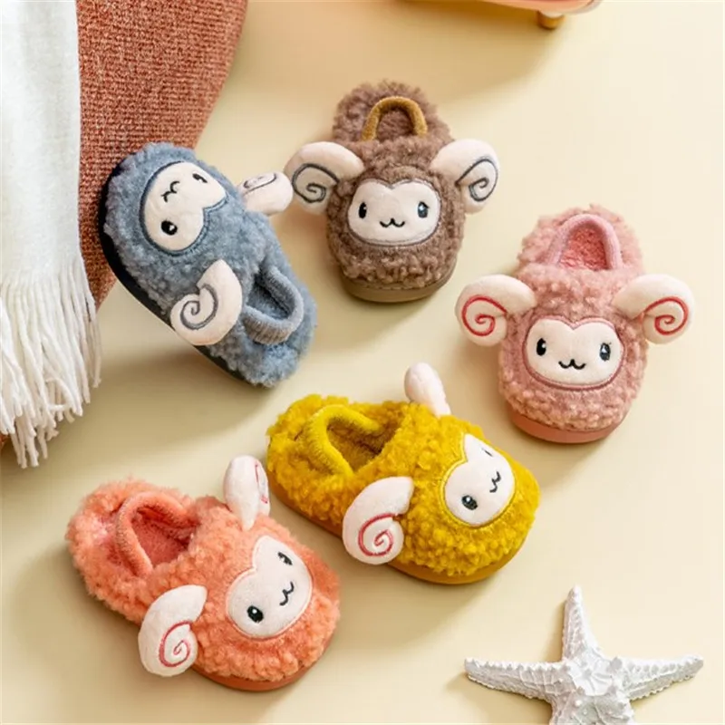 

Children Slippers winter Cartoon Sheep Indoor Home Non-slip Baby Cotton Shoes Kids Boys Girls Fur Warm Slippers