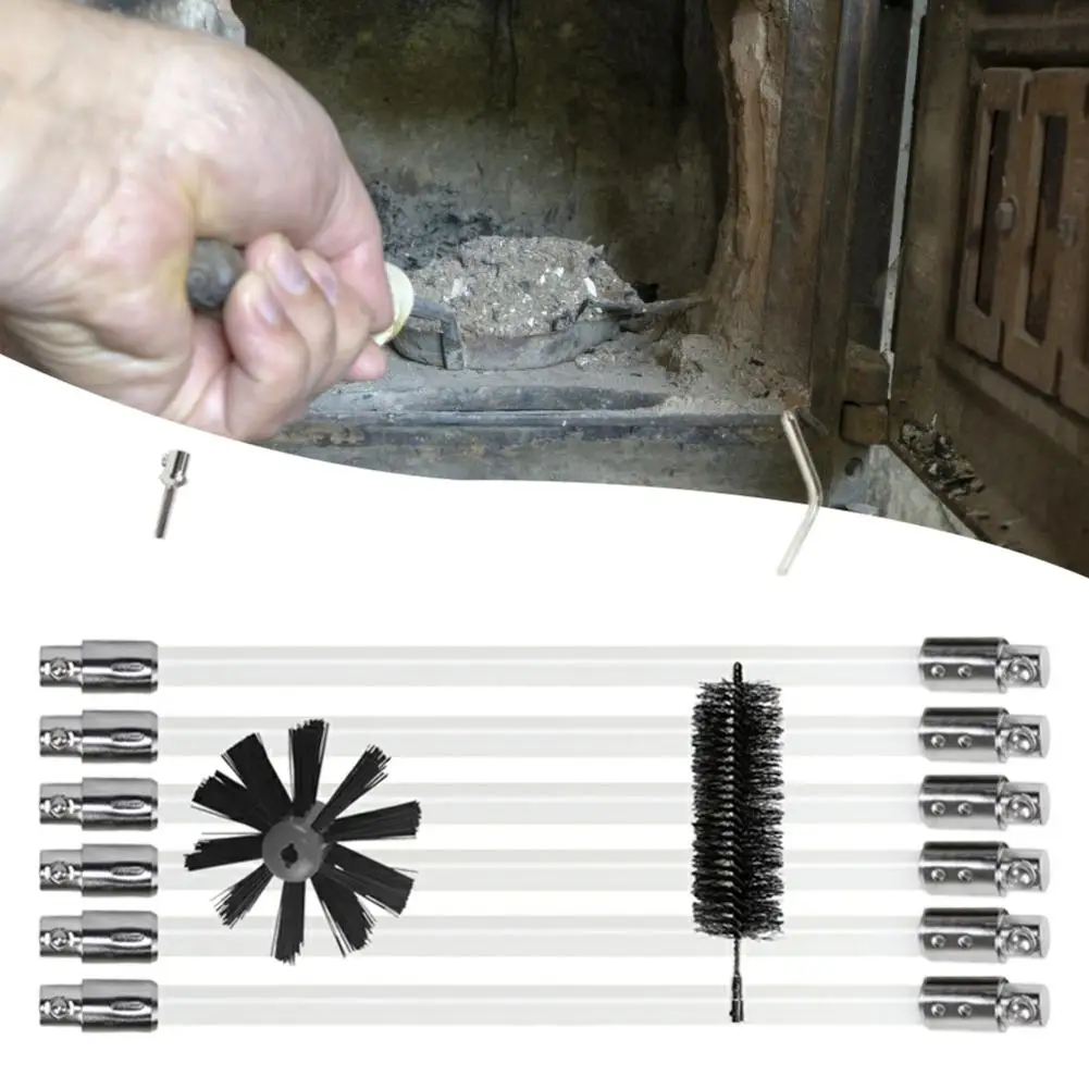 

Flexible 8pcs Rods + 1pc Brush Head Chimney Cleaner Sweep Rotary Fireplaces Inner Wall Cleaning Brush Cleaner Chimneys Accessory