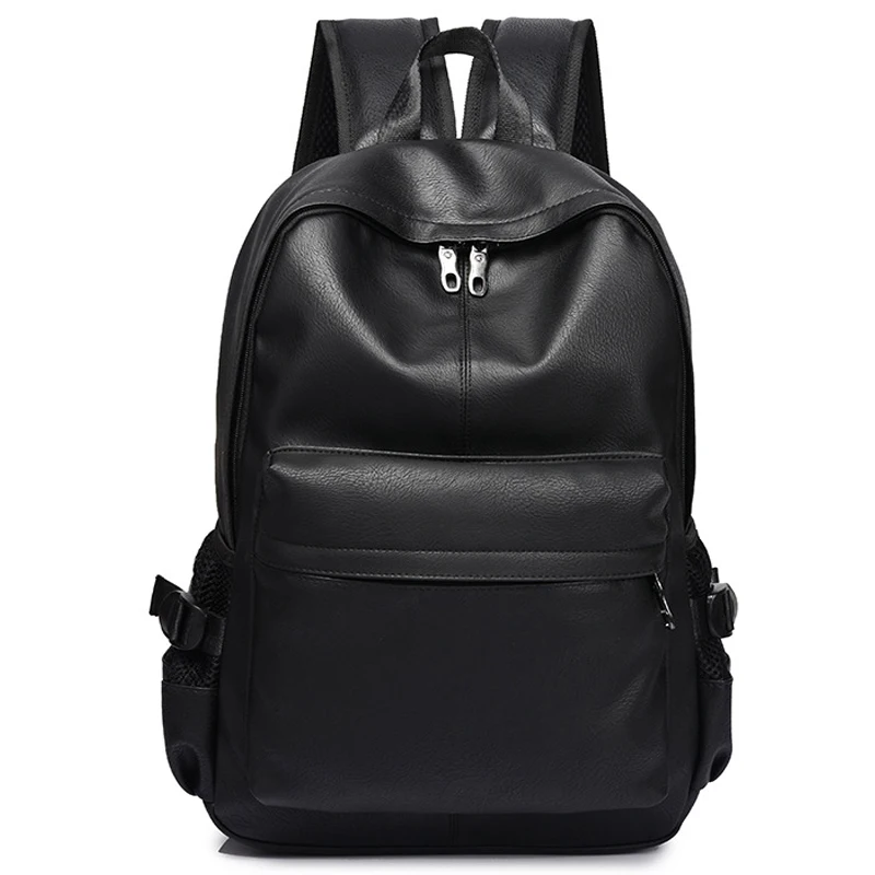 Рюкзак мужской из искусственной кожи, дизайнерская Черная сумка из искусственной кожи на молнии для ноутбука