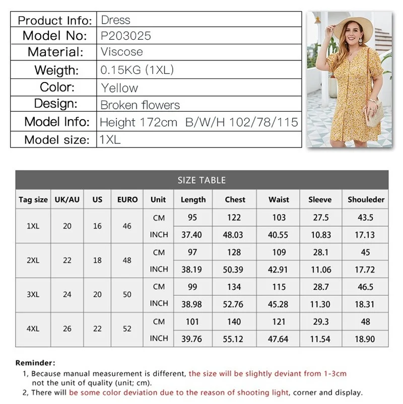 

WYWMY Summer Vintage Floral Print Plus Size Dress for Women Casual Short Sleev A Line Dress Female Boho Mini Party Vestidos