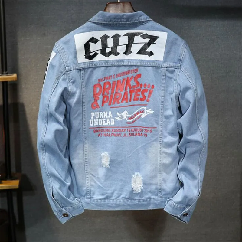 Высококачественная джинсовая куртка-бомбер мужские синие джинсовые куртки с
