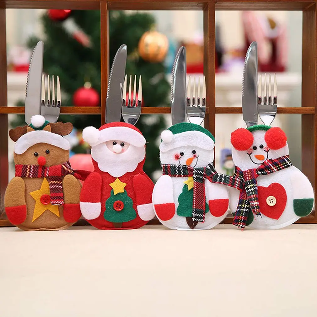 

4pcs Christmas Decorations Christmas Table Decoration Christmas Tableware Cover Santa Claus Knife And Fork Cover