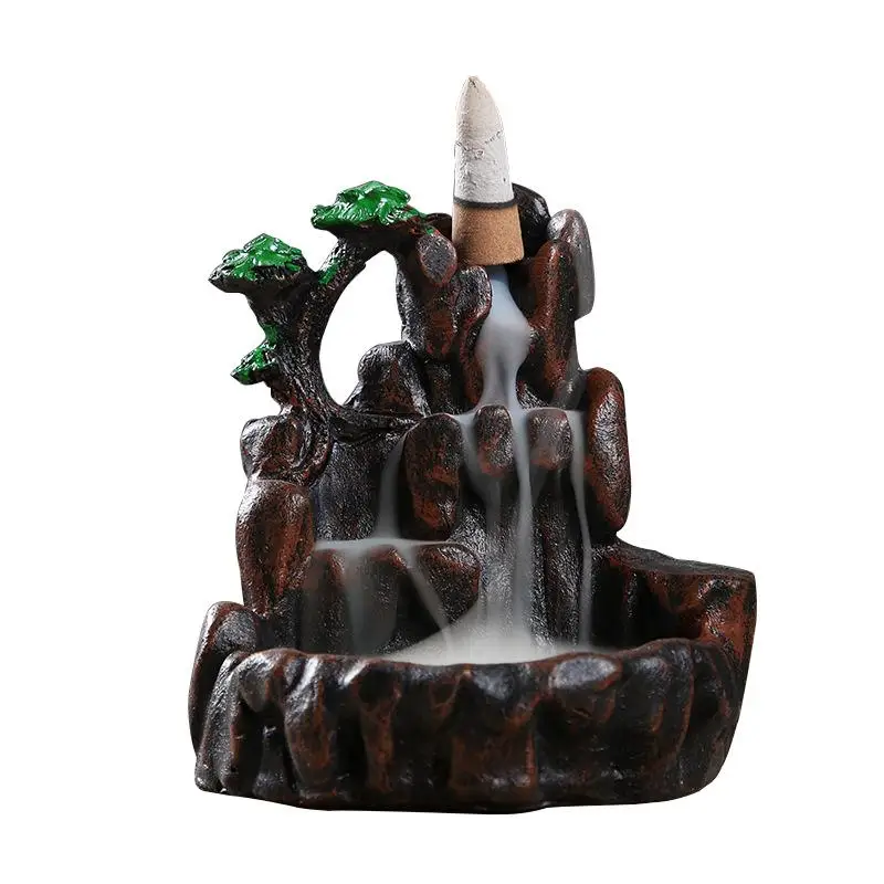 

Mountain Shape Incense Holder Smoke Waterfall Backflow Incense Burner Mountain River With 20 Cones Crystal Ball For Home Decor