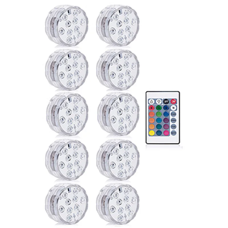 10 lamp 1controller 10 шт. в упаковке, погружной светильник, лампа с дистанционным управлением, RGB, на батарейках, подводный ночник, напольная ваза, садовые, вечерние, Декор - Цвет: 10 lamp 1controller