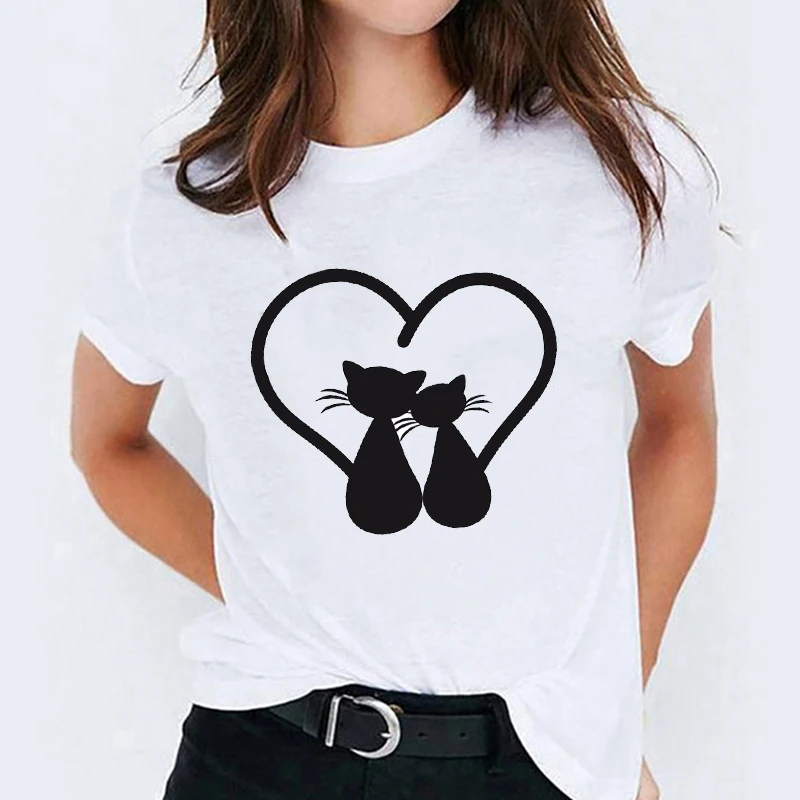

Cat Cute Pet Graphic T-shirts Women Cartoon Funny 90s Style Girl Trend Fashion Ladies Print Lady Womens Female Tee T T-Shirt