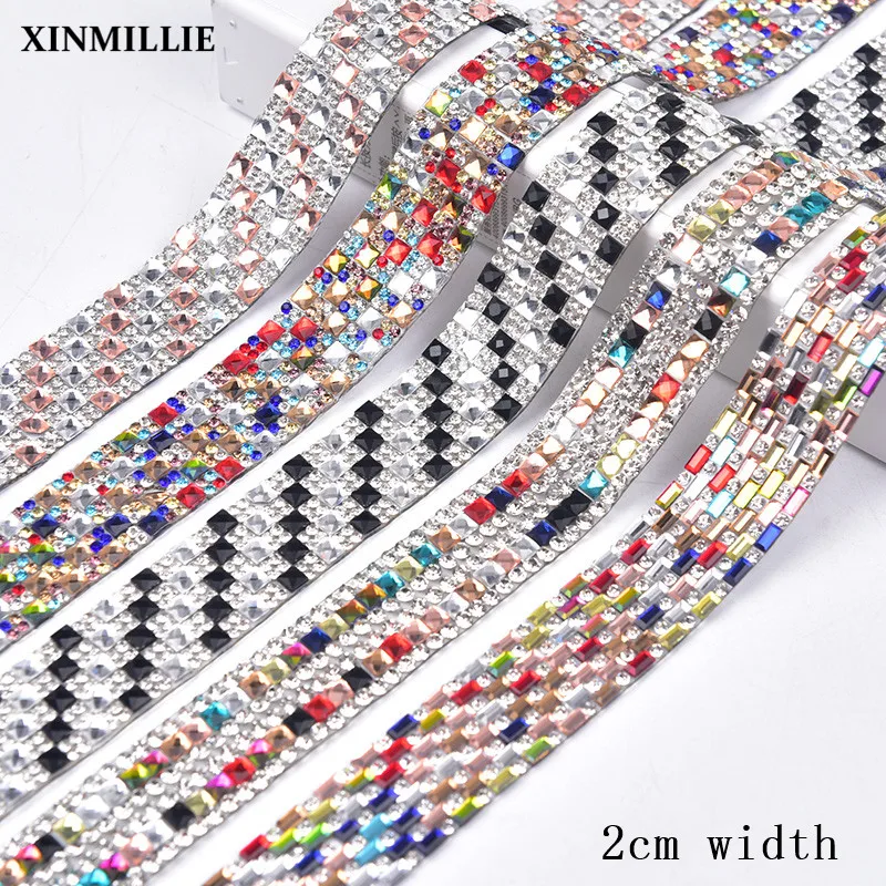 Горячая фиксация Стразы 5 ярдов 2 см разноцветная стеклянная Хрустальная