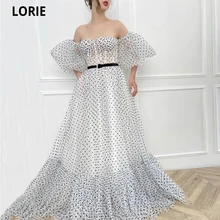 LORIE – robe de bal en Tulle à pois, épaules dénudées, manches bouffantes, ceinture, trapèze  (2)