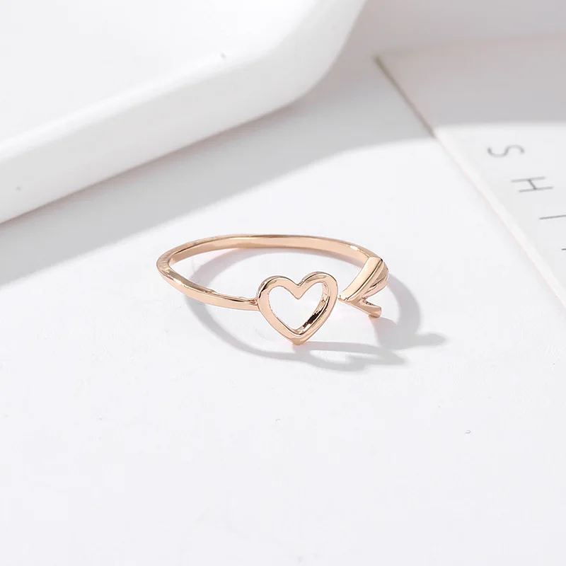 Korean Style Arrow Heart Open Rings For Women Ajustable Size Ring Gold Silver Color Rose Metal Fashion Bague Femme Bijoux | Украшения и